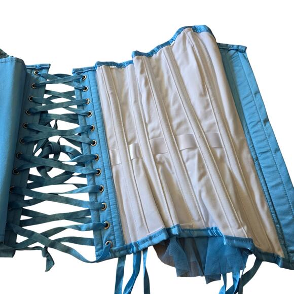 NWT Corset Story Blue Silver Overbust Corset Ren Fair Cosplay Top Size UK8 US4 - Picture 15 of 16